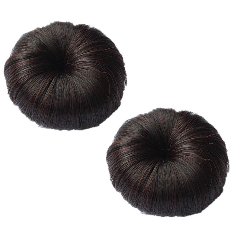 Teensery 2 Pcs Synthetic Fiber Hair Bun with Alligator Clip Hair Extension Chignon Donut Bun Short Ponytail Wig Hairpiece for Baby Girls Small Size (Dark Brown) - Image 1